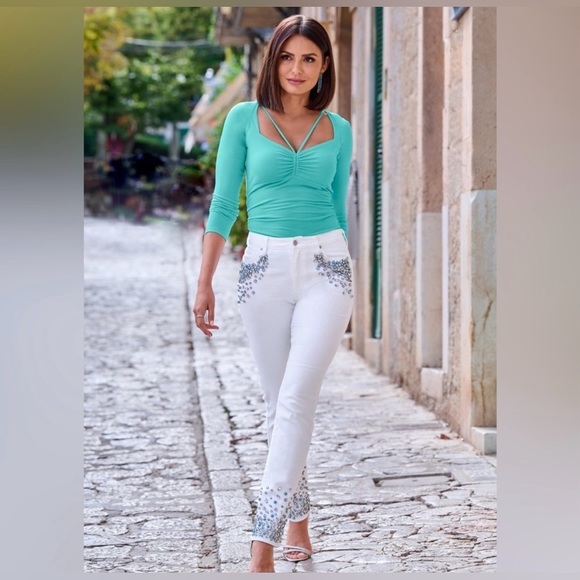 Boston Proper Tops - Boston Proper Ruched Strappy Aqua Blue Long Sleeve Top Size Small